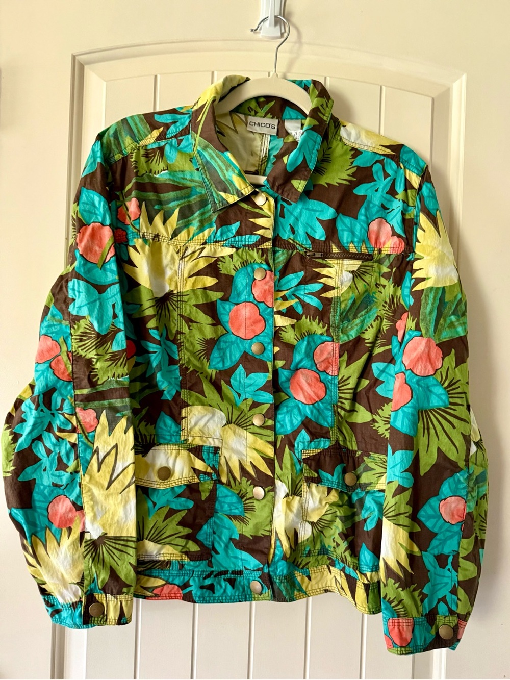 Chico's Mimi Safari Lightweight Jacket Bold Artsy Botanical